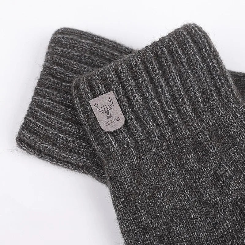 Men's warm gloves winter touch screen plus fleece gloves cold warm wool knitted gloves