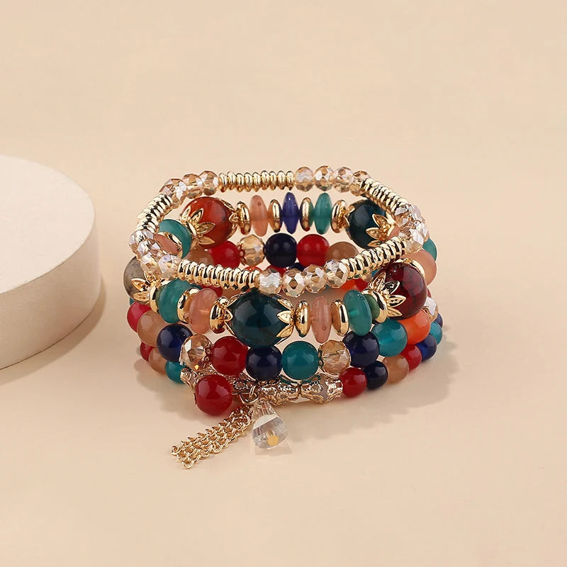 4Pcs New Tassel Charm Beads Bracelet Set For Women Colorful Glass Beaded Chain Bangle Men Bohemian Jewelry
