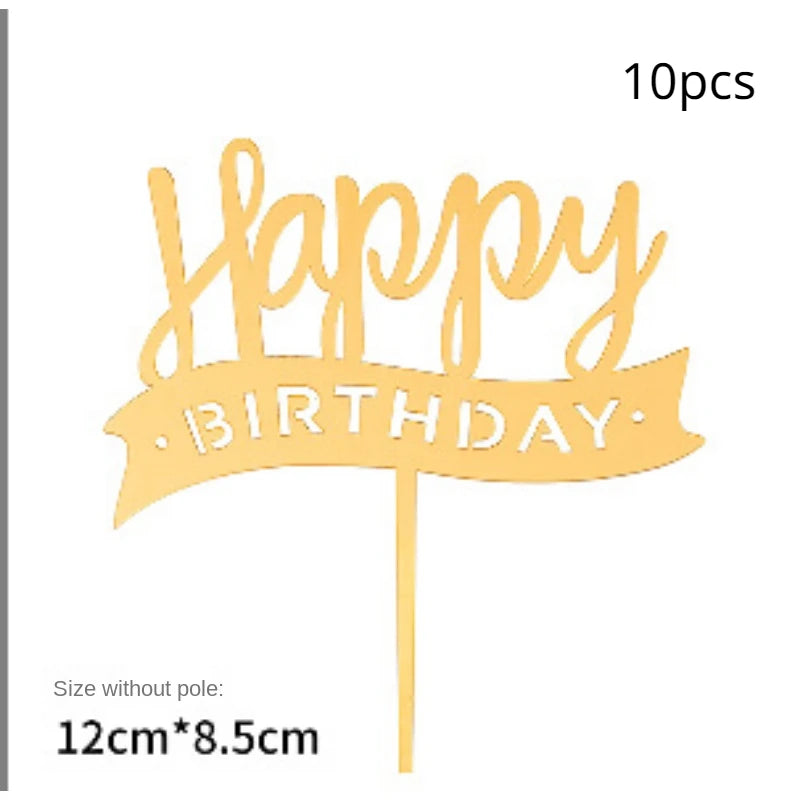 10pcs Multiple Styles Happy Birthday Cake Topper black Gold Cake Toppers Baby Shower Cake Birthday Party Cake Flag Decorations