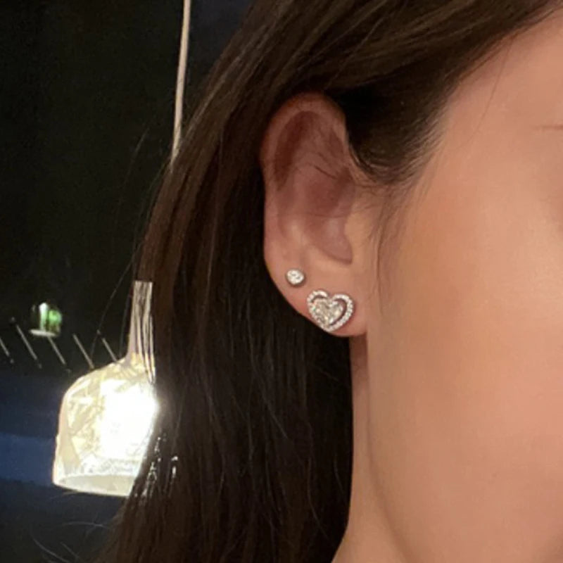 Heart Shaped Cubic Zirconia Stud Earrings for Women Temperament Love Earrings Wedding Luxury Fashion Lady's Ear Jewelry