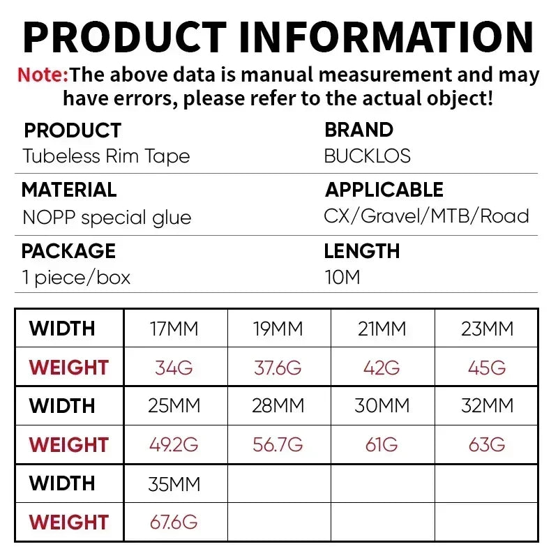BUCKLOS Bike Tubeless Tape MTB Tubeless Tire Liner Bicycle Rim Strip Wear-Resistant Wheel RimTape 17/19/21/23/25/28/30/32/35mm