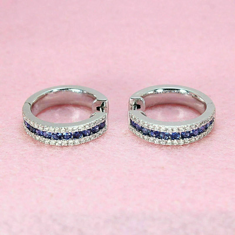 Silver Color Hoop Earrings with Blue Cubic Zirconia Delicate Women's Earrings New Modern Fashion Female Ear Jewelry