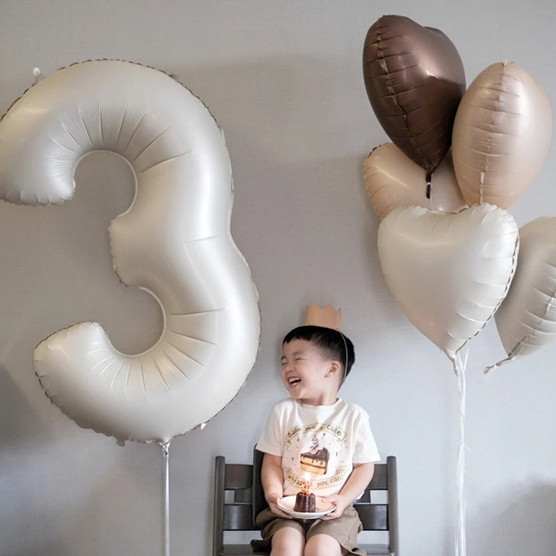 32/40inch Cream Caramel Big Number Foil Balloons 0 1 2 3 4 5 6 7 8 9 Balls White Color Wedding Birthday Party Decor Baby Shower