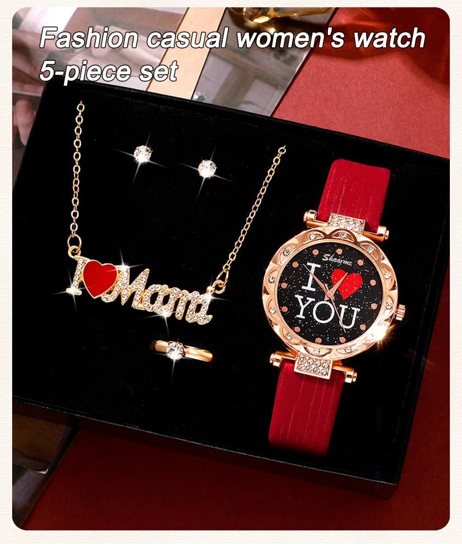 5pcs Set Women Watches Luxury Female Quartz Wristwatch Love Dial Fashion Ladies Wrist Watch Reloj Mujer Relogio Feminino