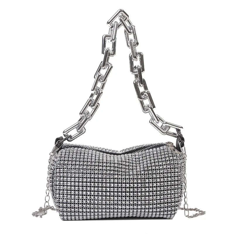 Allover Rhinestone Bucket Bag, Glitter Chain Prom Purse, Women's Mini Crossbody Bag (18cm*13cm*13cm)