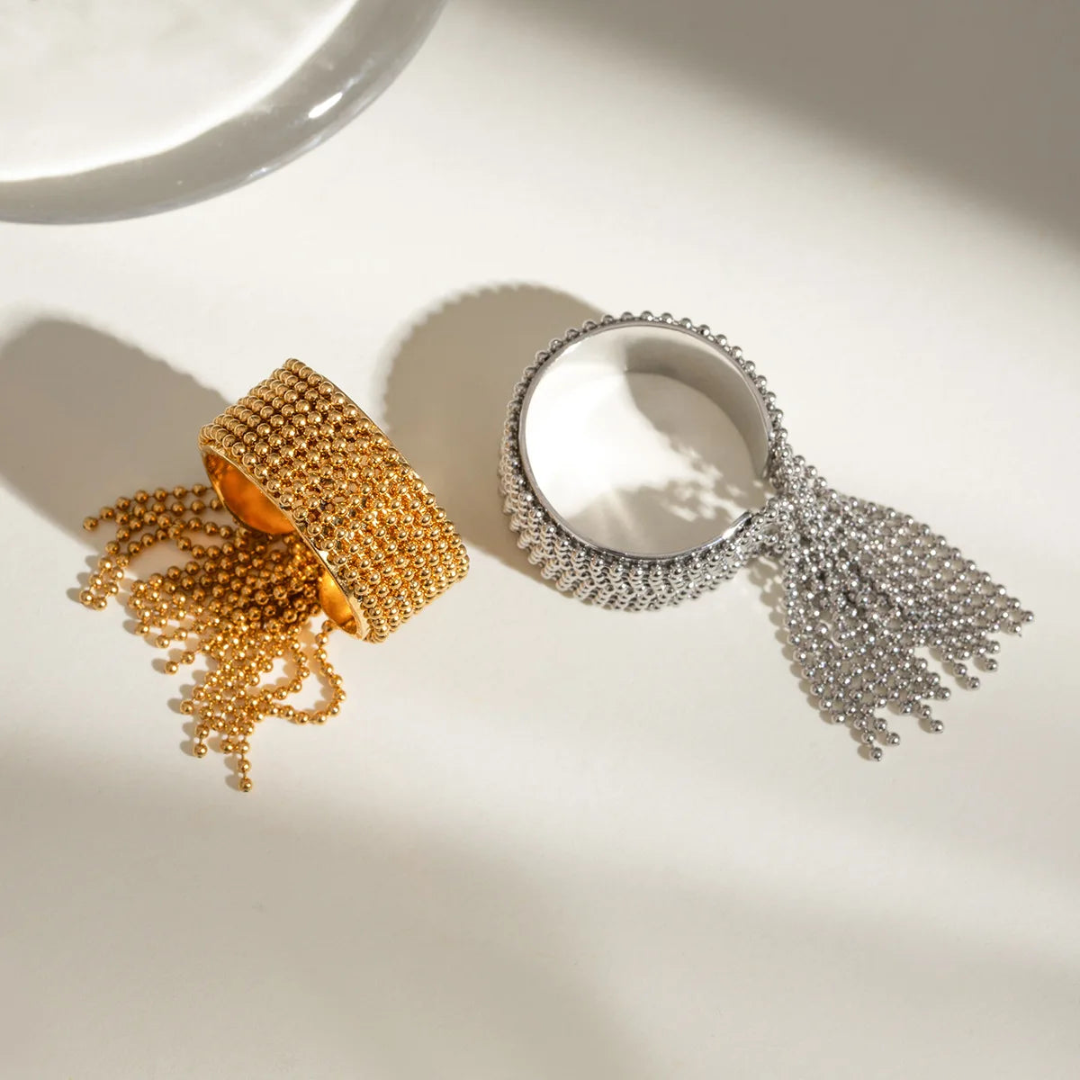 Stylish Stainless Steel Chain Tassel Ring Adjustable 18K PVD Gold Plated High Quality Charming Fashion Gold Jewelry