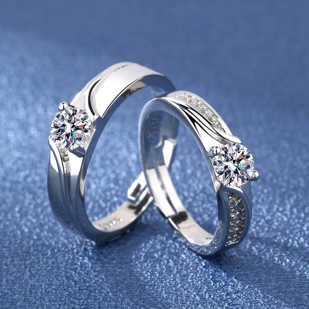 Luxury Crystal Angel Demon Couple Rings for Women Men Romantic Fashion Wings Design Adjustable Engagement Ring Wedding Jewelry