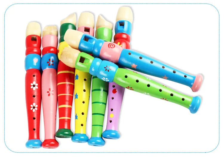 1Pc Wooden Cartoon Flute Children Clarinet 6-Hole Piccolo Musical Instrument Toys Early Learning Educational Wooden Toys