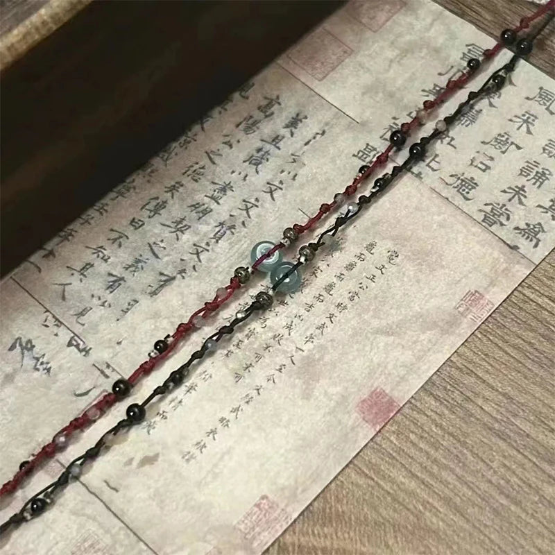 Retro Chinese Style Adjustable Handmade Braid String Bracelet Beaded Charm Bracelet Bangle Fashion Couple Bracelet Jewelry