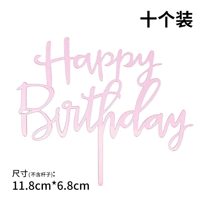 10pcs Multiple Styles Happy Birthday Cake Topper black Gold Cake Toppers Baby Shower Cake Birthday Party Cake Flag Decorations