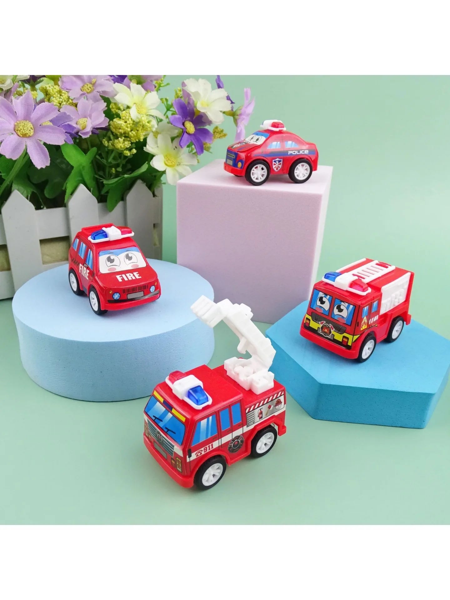 6Pcs Kids Cartoon Mini Pull Back Fire Truck Police Car Toys for Kids Birthday Party Favors Baby Shower Gift