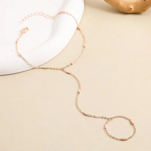 Elegant Tiny Chain Bracelet Finger Rings For Women Gold Color Link Chains Connecting Hand Harness Bracelets Jewelry