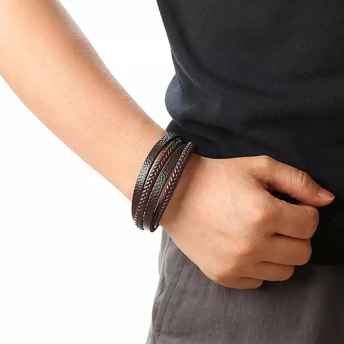 1pc Brown Four -layer PU Leather Bracelet, Men's Bracelet, Showing Men's Charm