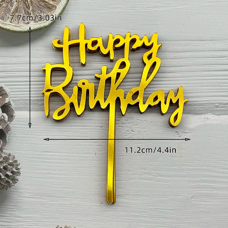 10Pcs Acrylic Happy Birthday Cake Topper Black Gold Silver Designs Cake Decorations for Kids, Men, Women & Baby Showers