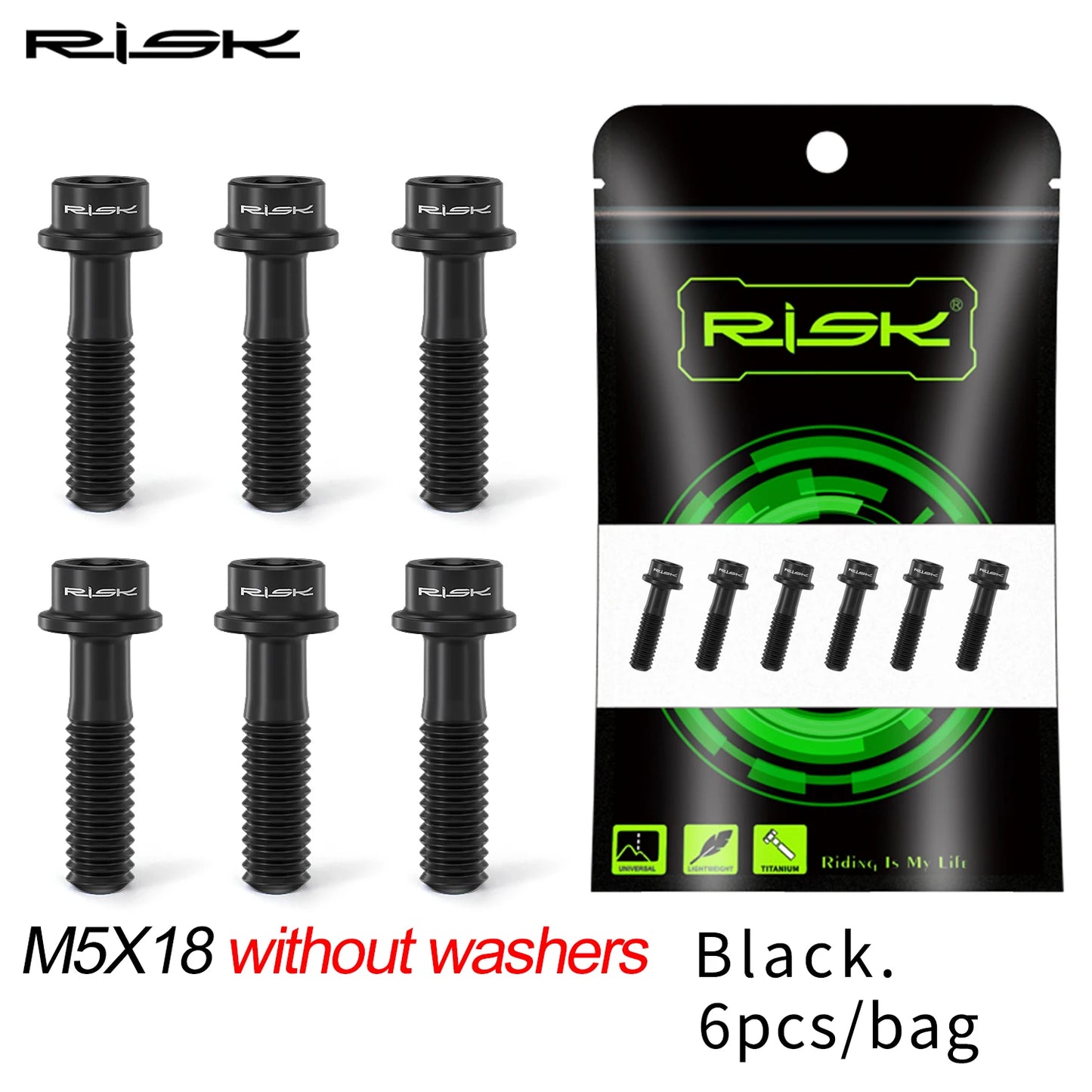 6pcs/bag RISK Bike Stem Bolts Bicycle Handlebar Fixing Screws Titanium Alloy M5x16 M5x18 M5X20 Wish Washers Hex Socket Head