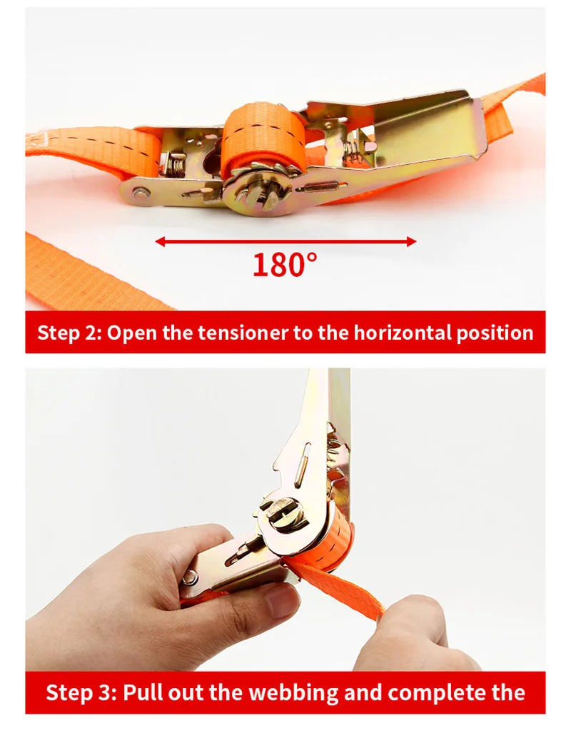 Heavy-Duty Car & Truck Front Cargo Ratchet Strap with Metal Buckle - Adjustable, Secure Tie-Down for Safe Luggage Transport