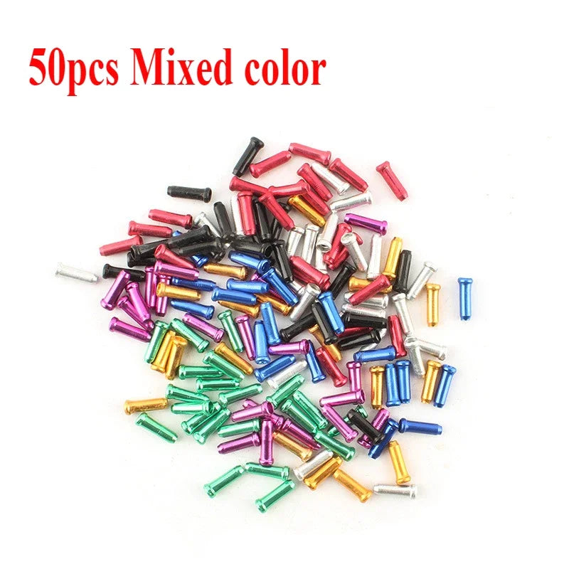 50/100pcs Bicycle Cable End Caps Aluminum Alloy Bike Brake Shifter Cable Tips Wire End Cap Multiple Colors Bike Line Core Caps