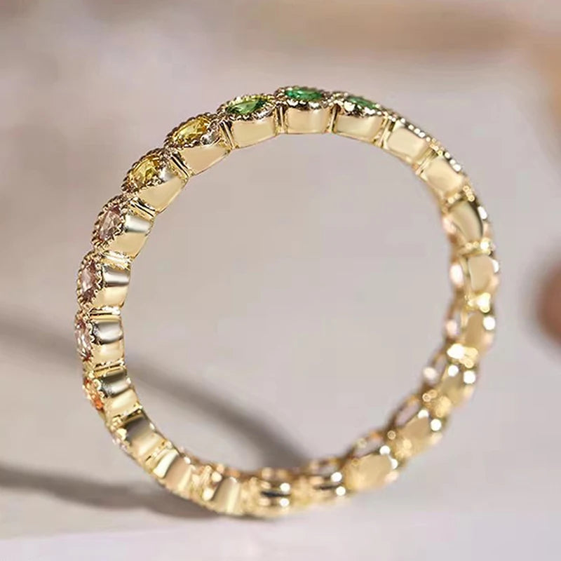 Colorful Rainbow Cubic Zircon Promise Rings for Women Gold Color Luxury Trendy Wedding Accessories Statement Girl Jewelry