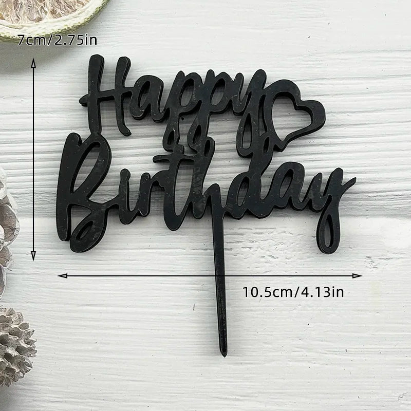 10Pcs Acrylic Happy Birthday Cake Topper Black Gold Silver Designs Cake Decorations for Kids, Men, Women & Baby Showers