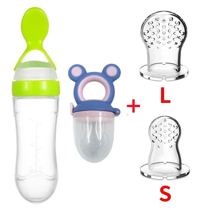 4Pcs Baby Feeding Bottle with Fruit Pacifier Set Baby Spoon Bottle Toddler Fresh Vegetable Fruit Feeder Kids Feeding Supplies