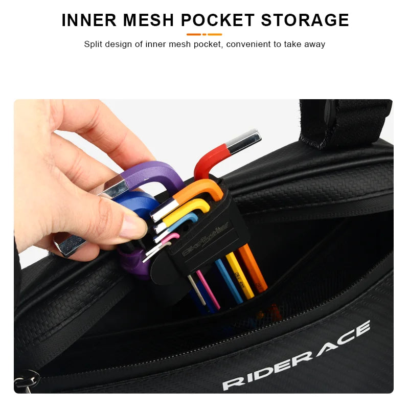 RIDERACE Waterproof Cycling Tube Bags 1.5L MTB Road Bike Triangle Bag Cycling Frame Front Bags Repair Tools Pannier Bicycle Bag