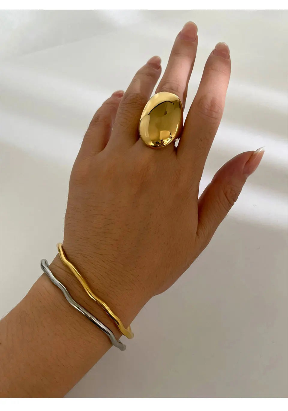 Peri'sbox High Polished Stainless Steel Solid Gold Plated Chunky Dome Full Finger Rings for Women Men Gothic Minimalist Jewelry