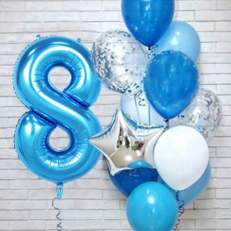 12pcs Blue 32inch Number Foil Latex Balloon Happy Birthday Party Decorations Kids Boy Baby 1 2 3 4 5 6 7 8 9 Year Old Supplies