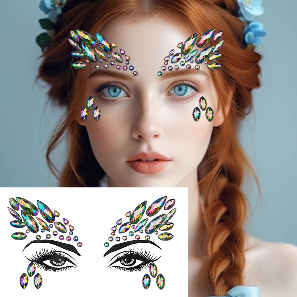 3D Face Eyes Party Makeup Tattoo Sticker Acrylic Diamond Rhinestones Sticker Self-adhesive Mixed Crystal Face Decoration Sticker