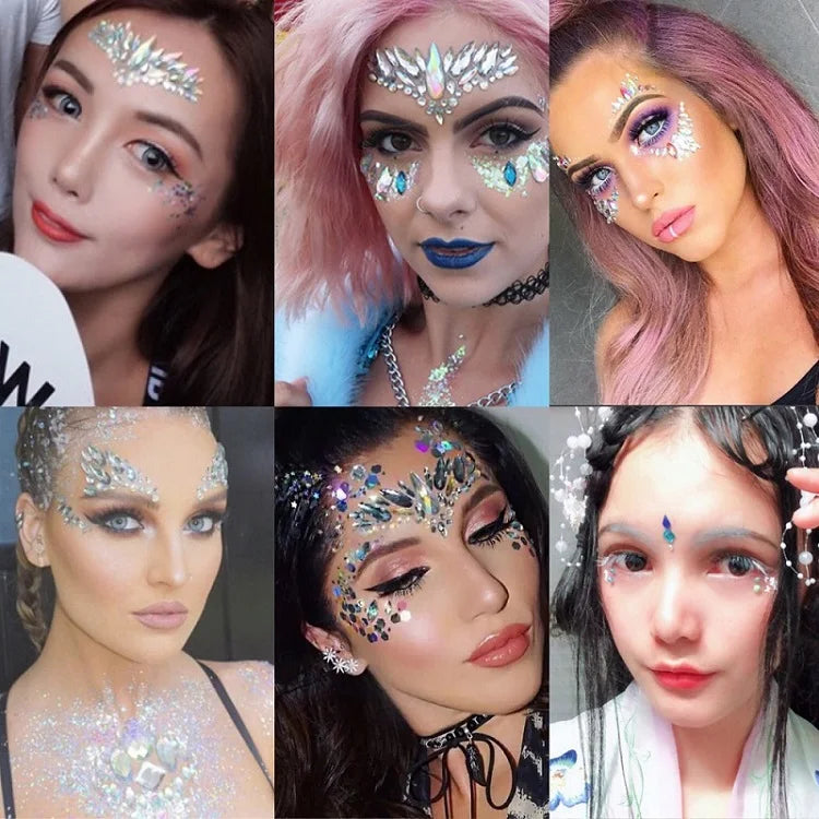 3D Rhinestone Bright Face stickers for festival Glitter Makeup Jewelry Sticker on Face crystals Gems jewels diamonds decoration