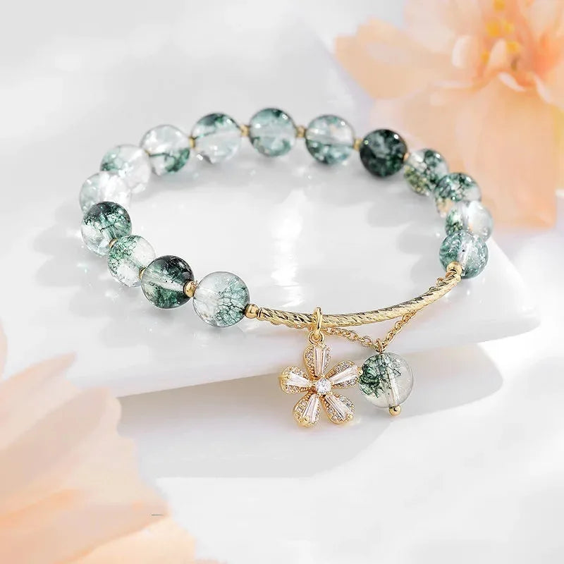 New Fashion Y2K Sweet Cherry Blossom Bracelet For Women Exquisite Elegant Flower Crystal Beaded Bracelet Girl Party Jewelry Gift