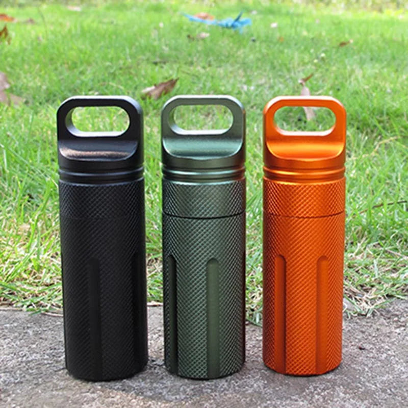 Aluminium Alloy Survival EDC Waterproof Capsule Seal Bottle Case Container Holder Tool Outdoor Camping Accessories