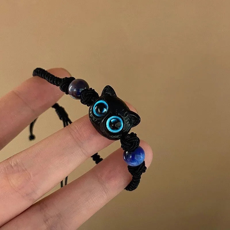 Cute Cat Bracelet For Women Funny Black Cat Bead Adjustable Braided Rope Charm Bracelets For Couple Friends Harajuku Jewelry