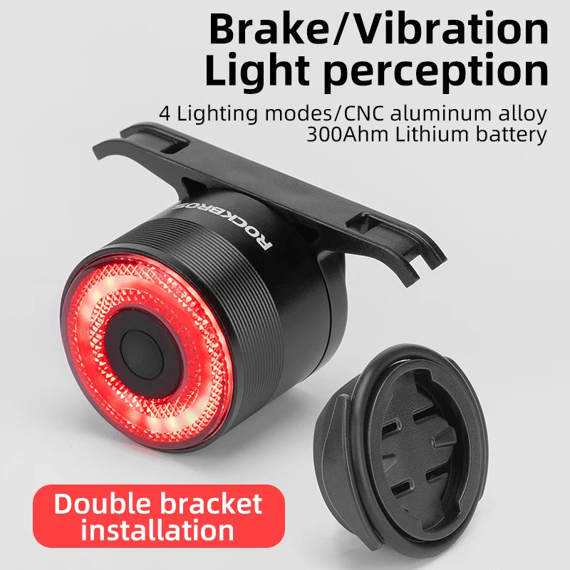 ROCKBROS Smart Brake Bicycle Tail Light MTB Road Seatpost Saddle Bike Rear Light Waterproof USB Charging Cycling Taillight