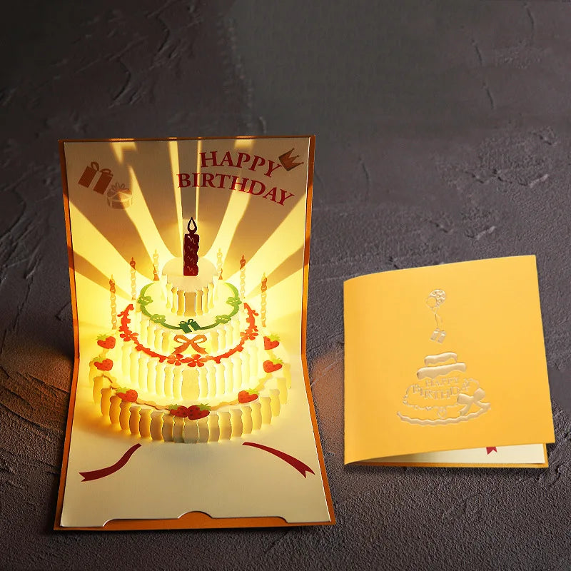 Musical Birthday Greeting Cards 3D Pop Up Gift Card with Led Music Gift Cards with Envelope Wedding Decorations for Tables