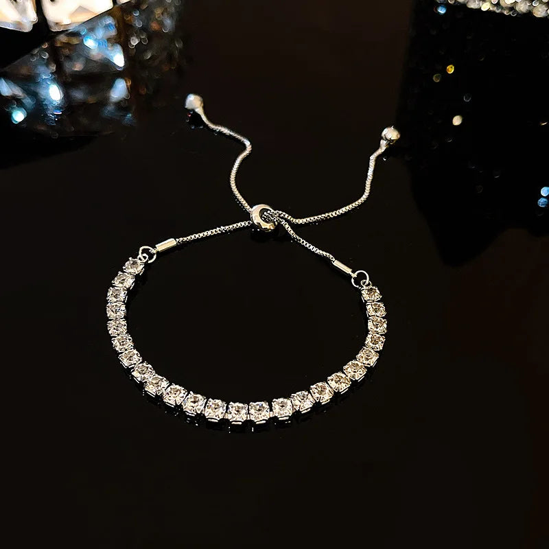 Full of Rhinestone Stainless Steel Bracelet For Women 2022 New Designer Shiny Luxury Zircon Adjustable Bracelets Jewelry Gift