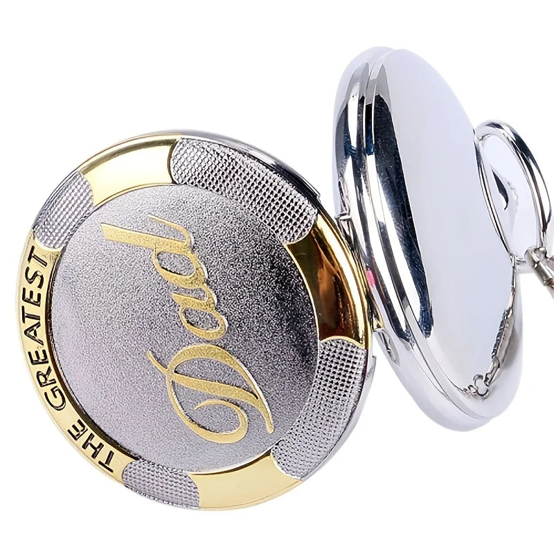 "Dad" Retro Pocket Quartz Watch Father's Best Gift Trendy Pocket Watch Pendant Necklace Clothing Accessories For Men