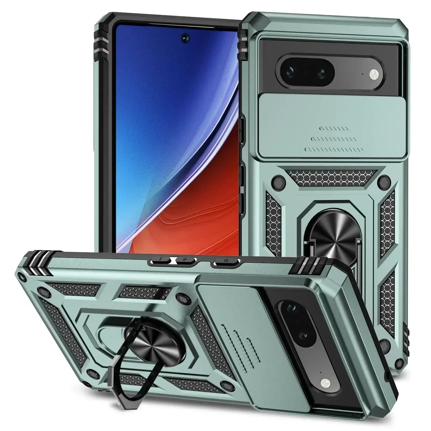 Shockproof Hybrid Dual Layer Magnetic Metal Ring stand Case For Google Pixel 9 8 7 Pro 6 6A 7A Slide Camera Lens Protetion Cover