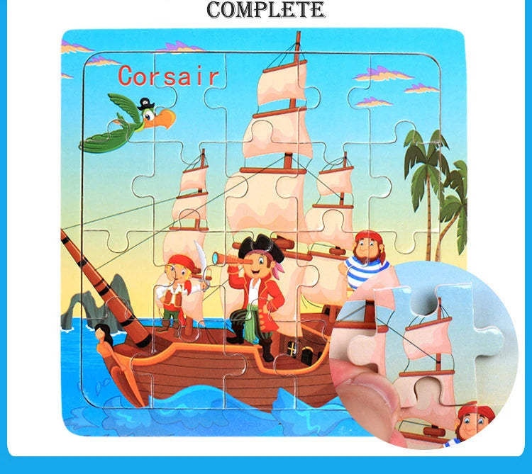 Baby Toys 20Piece Wooden Puzzle Cartoon Animal Vehicle 3D Jigsaw Puzzle Game Montessori Educational Toys For Children Gifts
