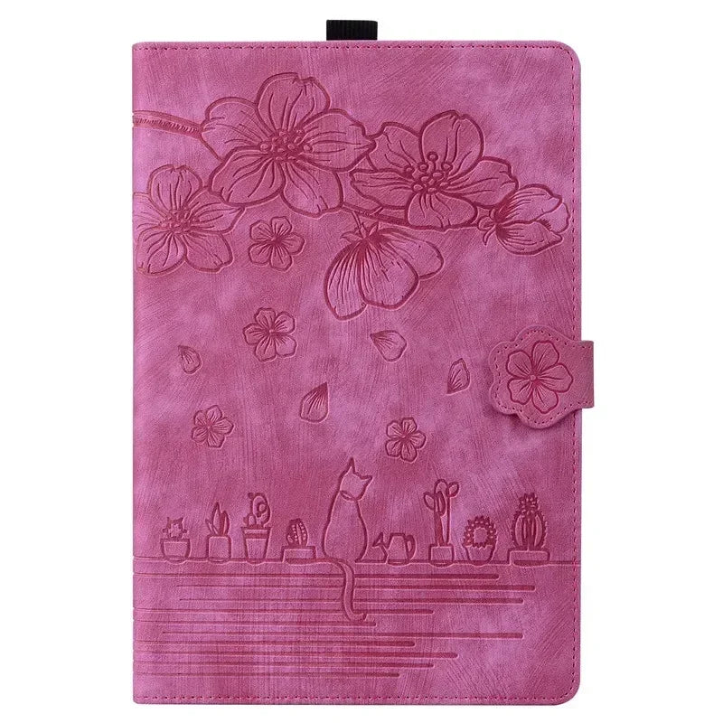 For Samsung Galaxy Tab S7 FE 12.4 Tablet Case Cute Cat Flower Funda For Galaxy Tab S10 Plus S9 FE S7 S8+ A9 Plus 11 12.4 Cover