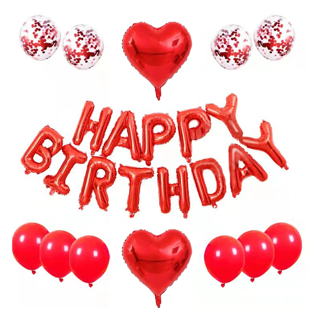 Multi-colored HAPPY BIRTHDAY Letters Foil Balloons Set Banner Heart Balloon Latex Confetti Balloon Birthday Party Decor Supplies