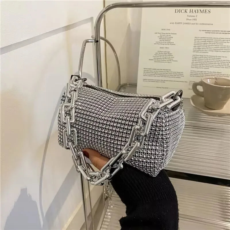 Allover Rhinestone Bucket Bag, Glitter Chain Prom Purse, Women's Mini Crossbody Bag (18cm*13cm*13cm)