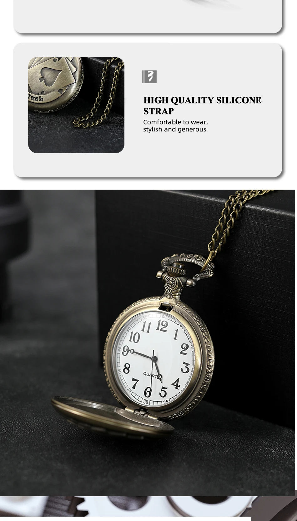 Best Gifts Luxury Quartz Pocket Watch Design Playing Card Necklace Pendant Pocket Watch Clock for Mens Womens