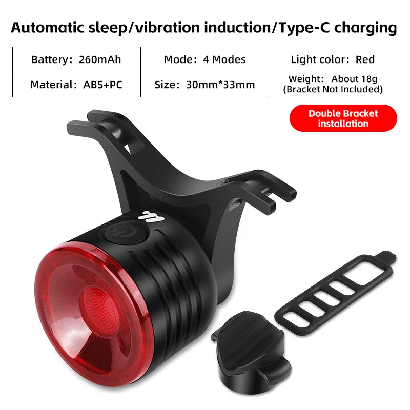WEST BIKING Bike Rear Light Smart Brake Sensing Light Bicycle Tail Light Type-C Charging Taillight Road Cycling Accessories