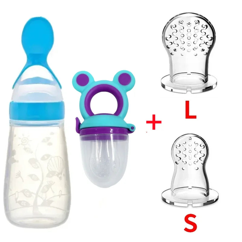 4Pcs Baby Feeding Bottle with Fruit Pacifier Set Baby Spoon Bottle Toddler Fresh Vegetable Fruit Feeder Kids Feeding Supplies