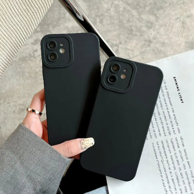 Matte Simple Soft Silicone Phone Case for iPhone 16 15 14 13 12 11 Pro Max XS XR X 7 8 Plus SE Lens Protection Shockproof Cover