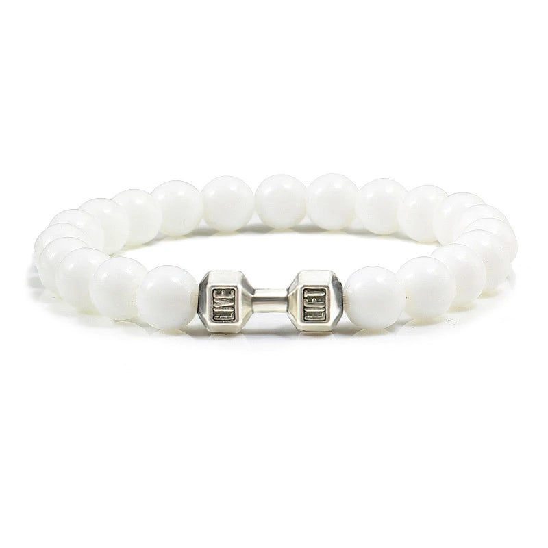 Gym Dumbbells Beads Bracelet Natural Stone Barbell Energy Weights Bracelets for Women Men Couple Pulsera Wristband Jewelry Gift
