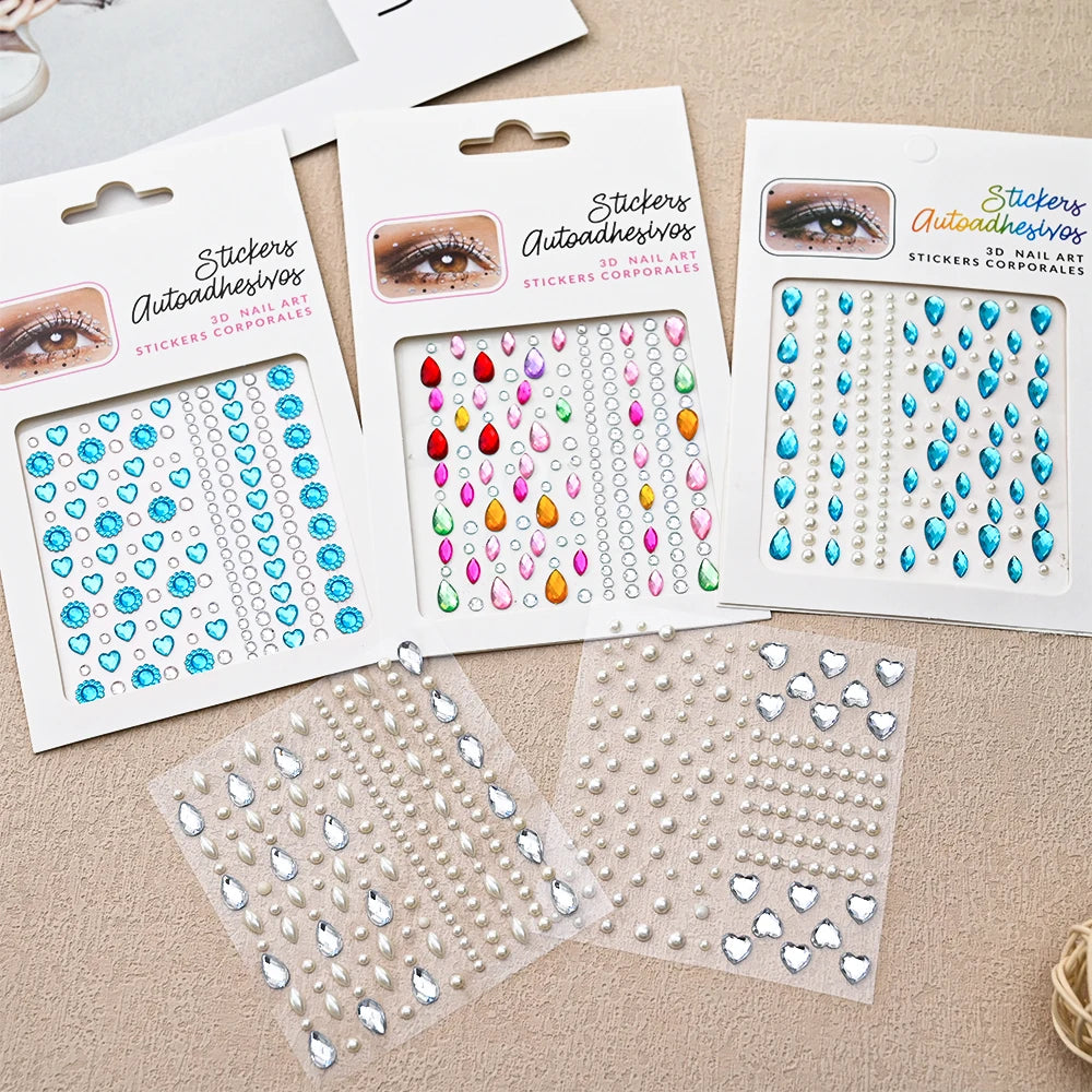 1Pcs Face Diamond Gem Sticker 5D Colorful Rhinestone Tattoo Eyeshadow Stickers fo Festival Nail Body Makeup Bling Jewel DIY Deco