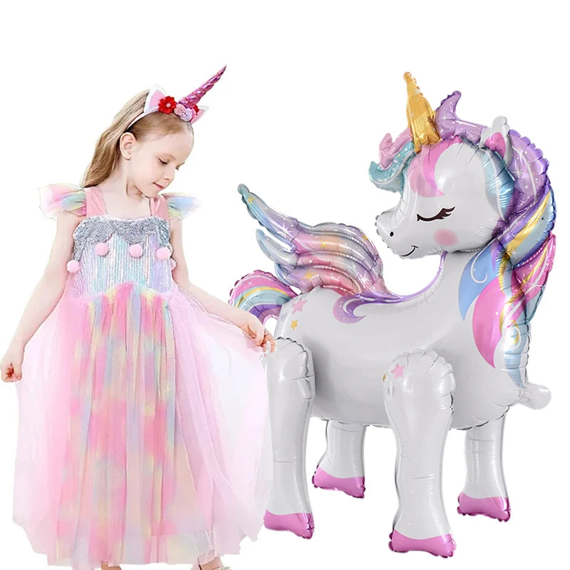 1pc 4D Rainbow Unicorn Foil Balloons For Girls Unicorn Birthday Decor Kids Jungle Birthday Party Elephant Animal Standing Ballon