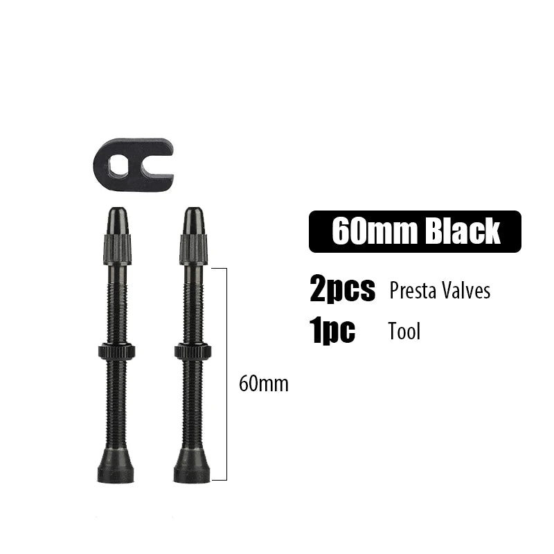 2pcs/bag Bicycle Bike Tubeless Presta Valves Stems Aluminium Alloy 40mm 44mm 48mm 60mm 80mm with Valve Core Removal Tool