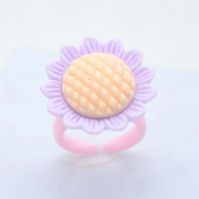 36Pcs Kids Cute Rings Resin Cartoon Jewelry Flower Shape Adjustable Ring Set Creative Accessories Girl Gifts